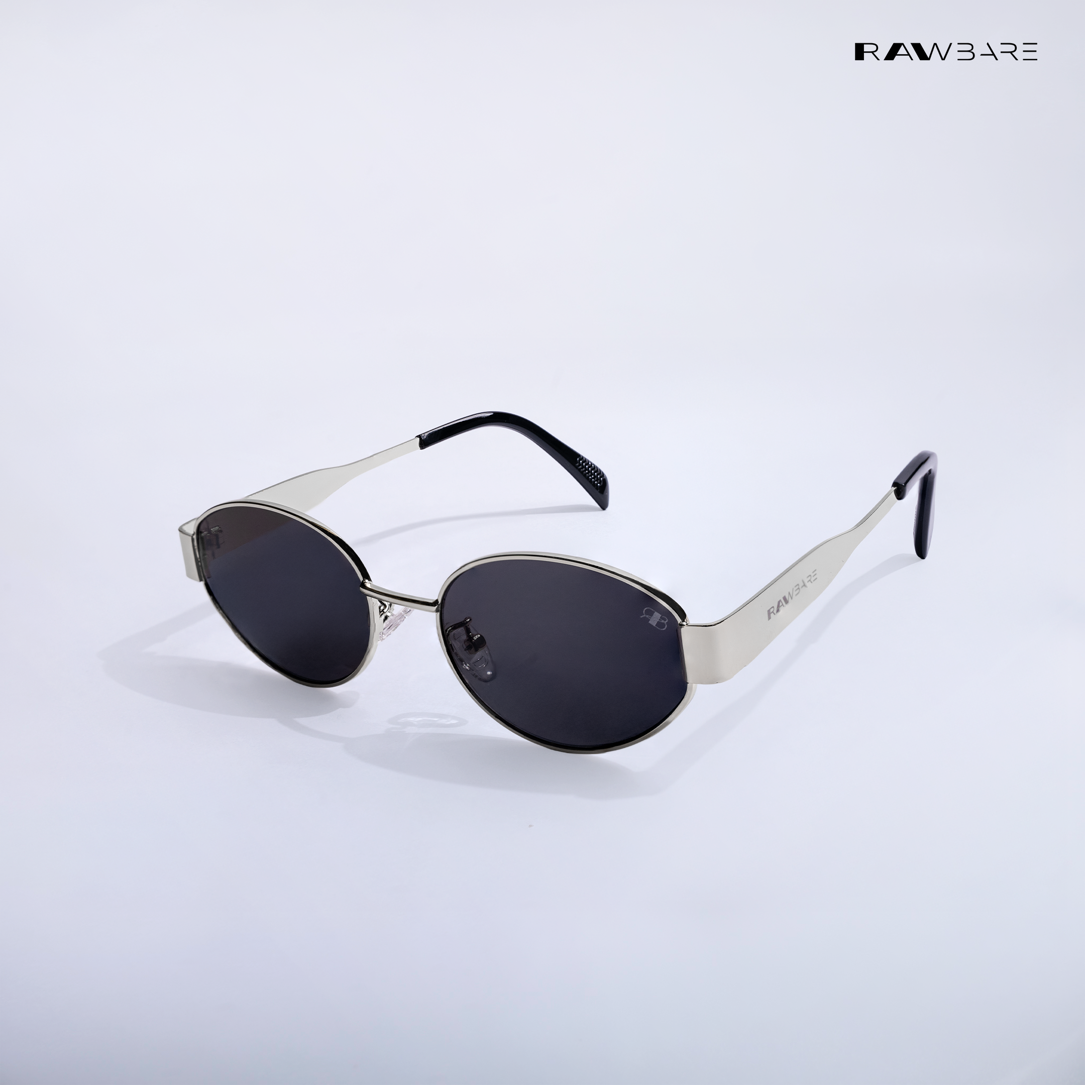 Black and Silver Oval Sunglasses. Round Silver Metal Oval Sunglasses in Black – Lustre & Sage main image 3