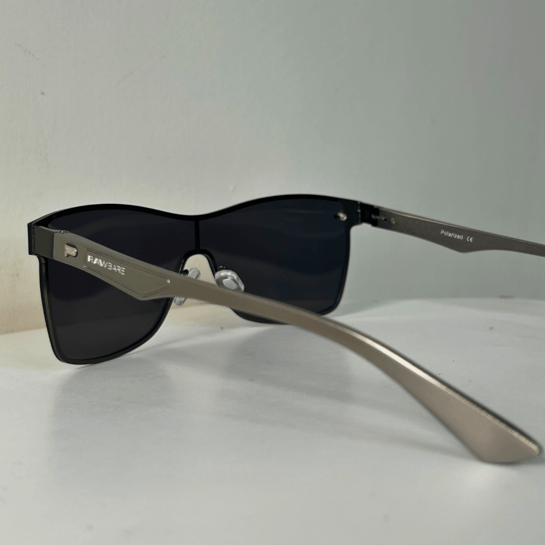Black Silver Rimless Polorised Square Sunglasses