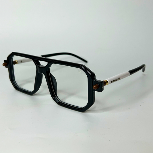 Poly Square Sunglasses - Black with White Temple