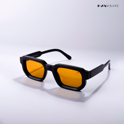 Vintage Cube - Black Yellow Polarized Rectangle Sunglasses - RB2437