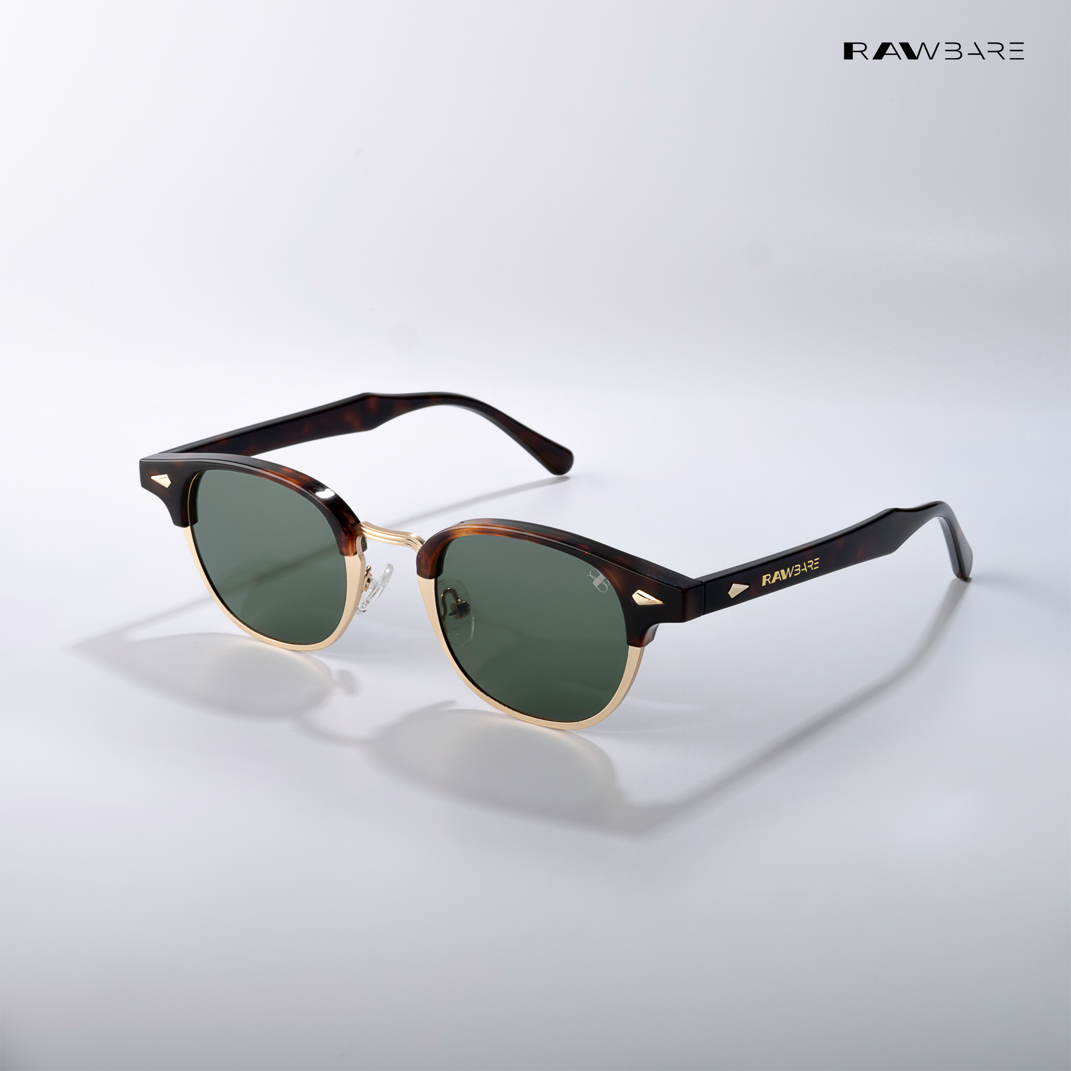 Lucknow Lush Deep Glade Polarized Clubmaster Half Rim Sunglasses R —  Rawbare