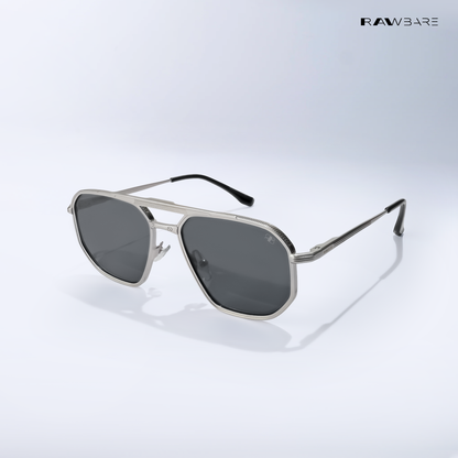 Kayro - Silver Black Square Aviator Sunglasses - RB2676SB