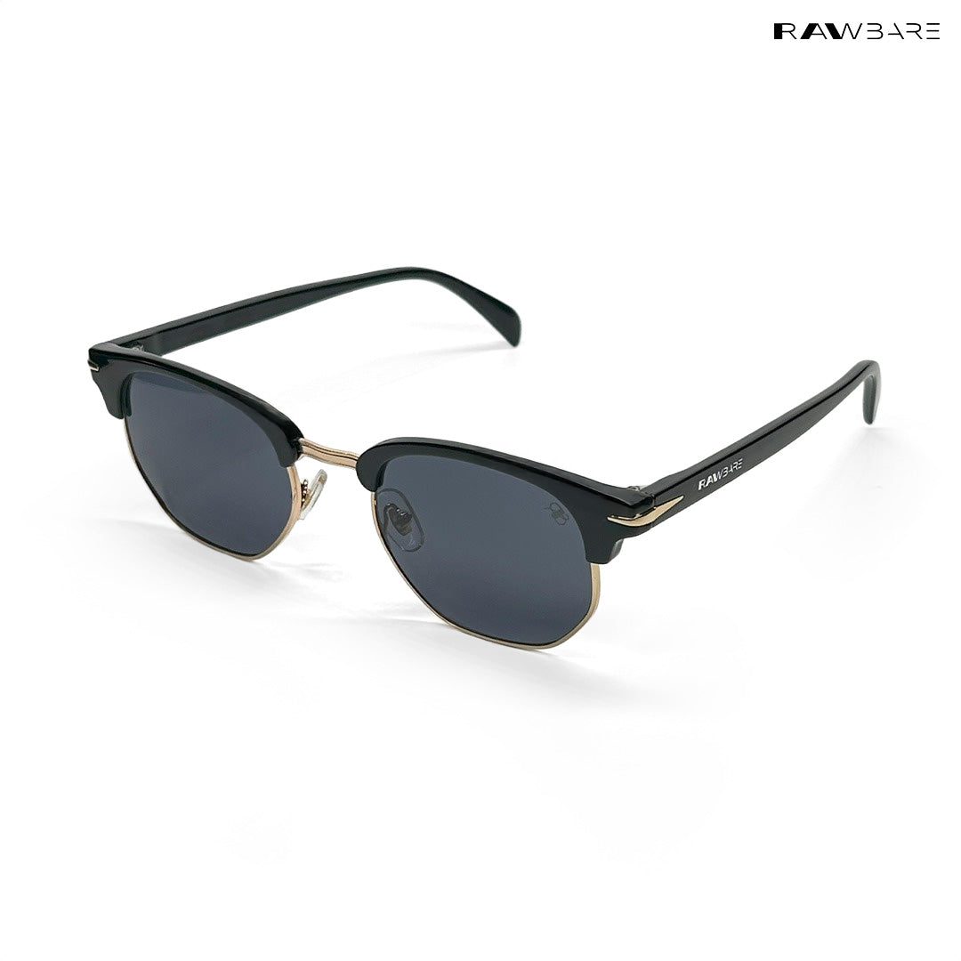 Delhi Daze - Glossy Black Clubmaster Half Rim Sunglasses - RB2556 — Rawbare