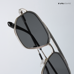 Kayro - Silver Black Square Aviator Sunglasses - RB2676SB